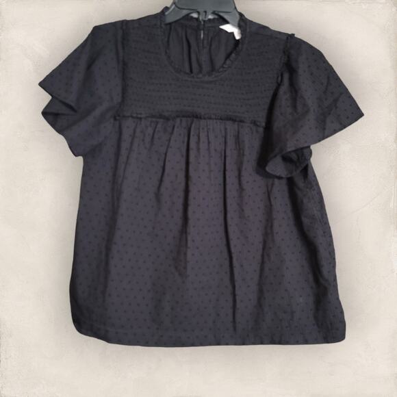 LC Lauren Conrad Tops - Lauren Conrad Black Polka Dot Smocked Ruffle Top Sleeves Size Medium